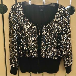 White House/Black Market Sequin Zip Jacket Med